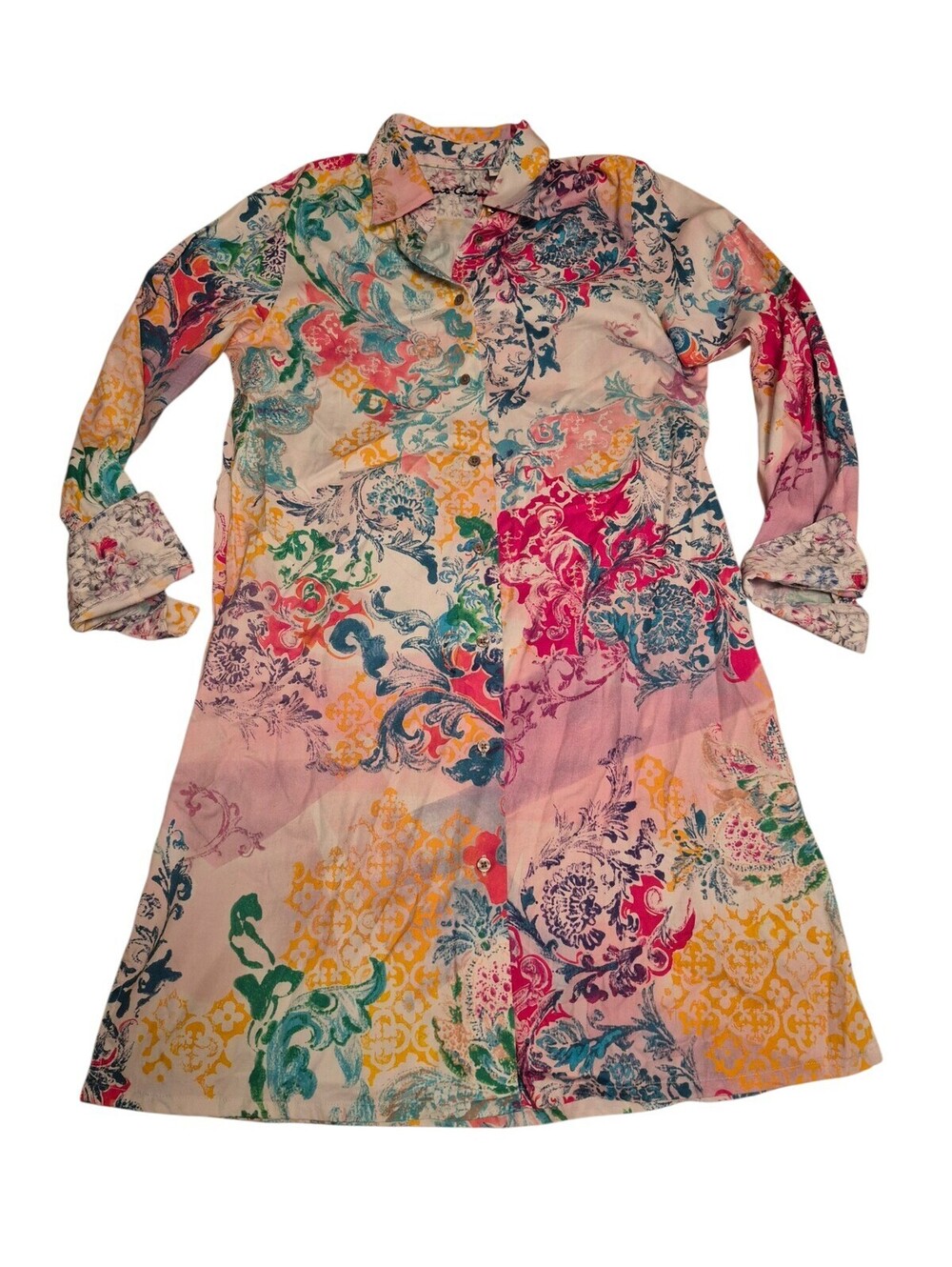 ROBERT GRAHAM Charlotte Paisley Multicolor Midi Collared Shirt Dress X-Small